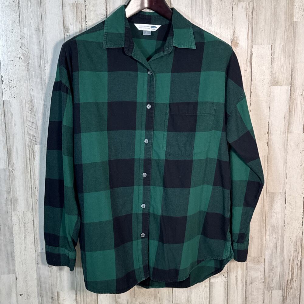 Old Navy Plaid Flannel Boyfriend Shirt For Women Size Large Green